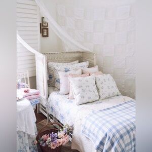 LoveShackFancy Baby Blue and White Plaid Blanket